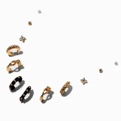 Claire's Anneaux|Clous D'oreilles-Boucles d’oreilles superposables couleur dorée et enveloppées de bleu marine - Lot de 6