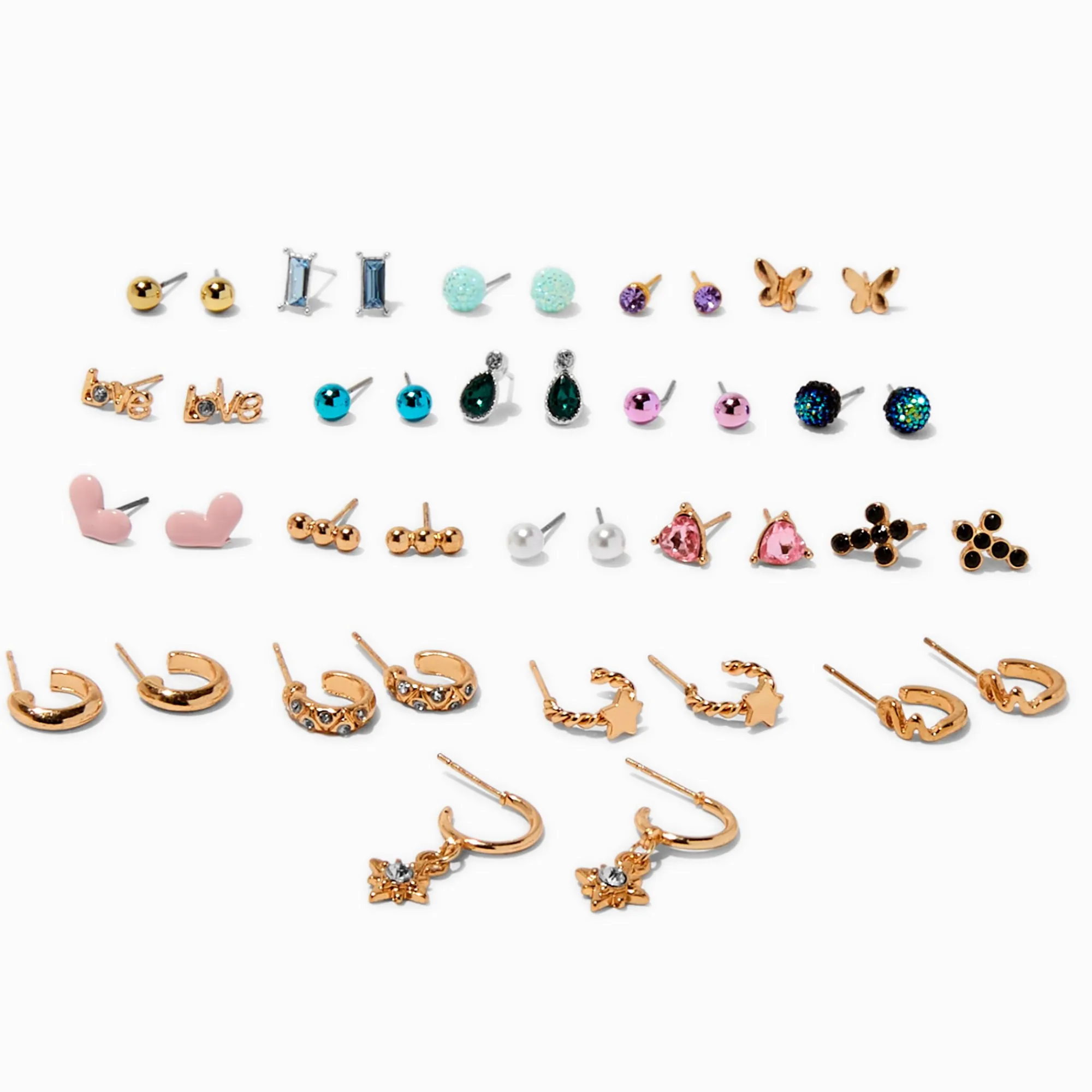 Claire's Anneaux|Clous D'oreilles-Boucles d’oreilles superposables à chaîne couleur dorée - Lot de 20