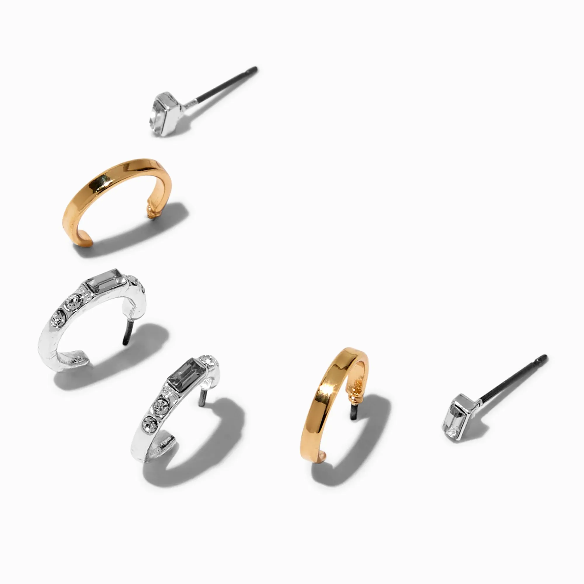 Claire's Anneaux|Clous D'oreilles-Boucles d’oreilles superposables décorées en métaux mixtes - Lot de 3
