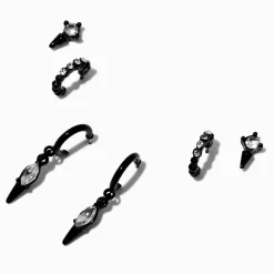 Claire's Anneaux|Clous D'oreilles-Boucles d’oreilles superposables goutte pendante strass noires - Lot de 3