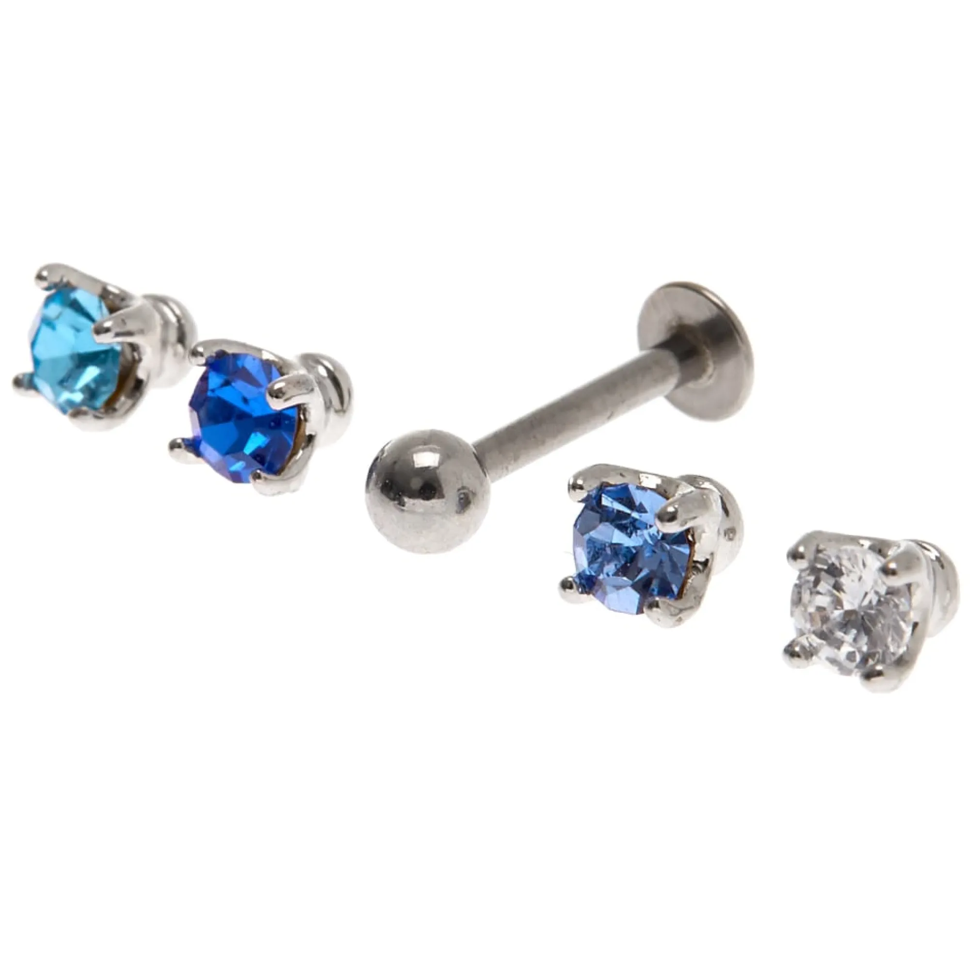 Claire's Clous D'oreilles|Bijoux Premium-Boucles d'oreilles à arrière plat pour piercing tragus avec embouts interchangeables en zircon cubique 1,2 mm bleu en acier inoxydable - Lot de 5