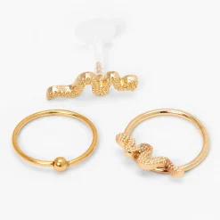 Claire's Bijoux De Piercing-Boucles d'oreilles arrière plat et anneau pour cartilage serpent variés 1,2 mm couleur dorée - Lot de 3
