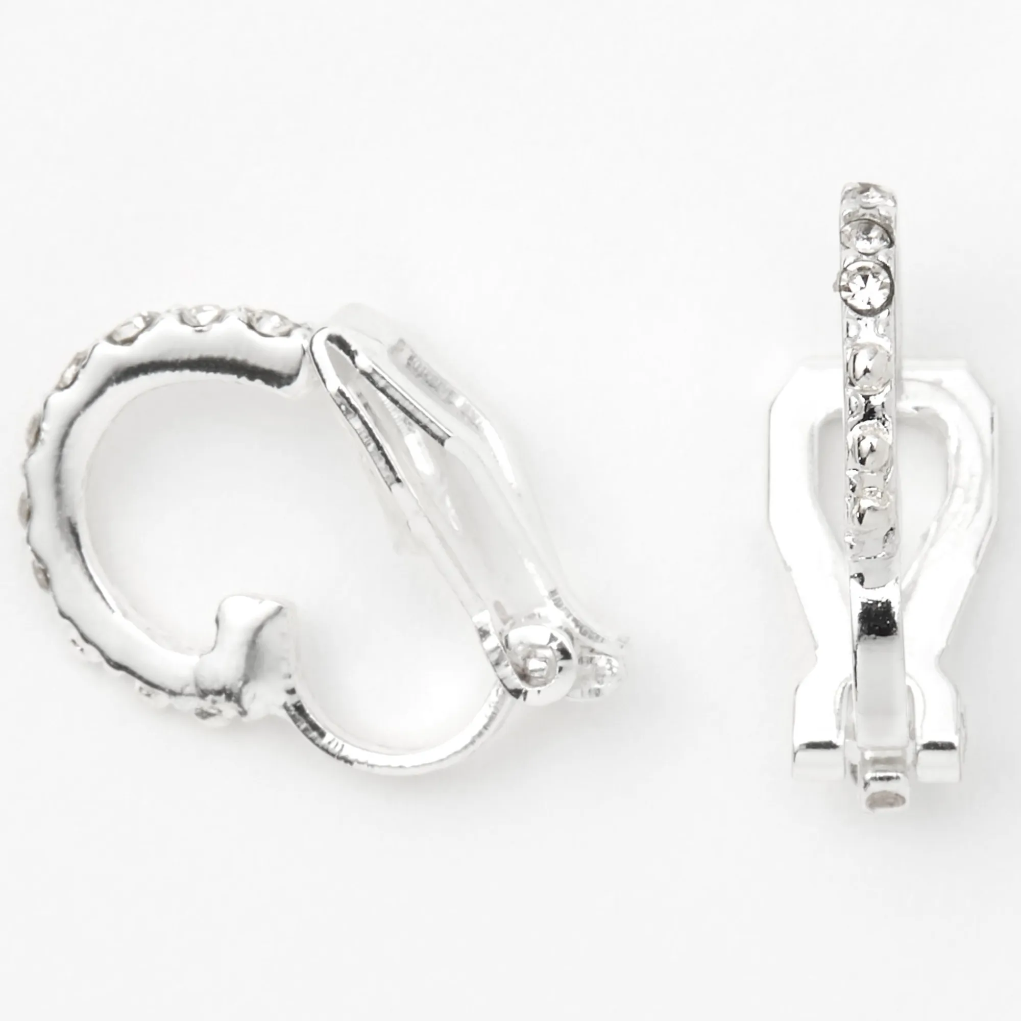 Claire's Anneaux|Clips Et Autocollants-Boucles d'oreilles à clip avec strass 10 mm couleur argentée
