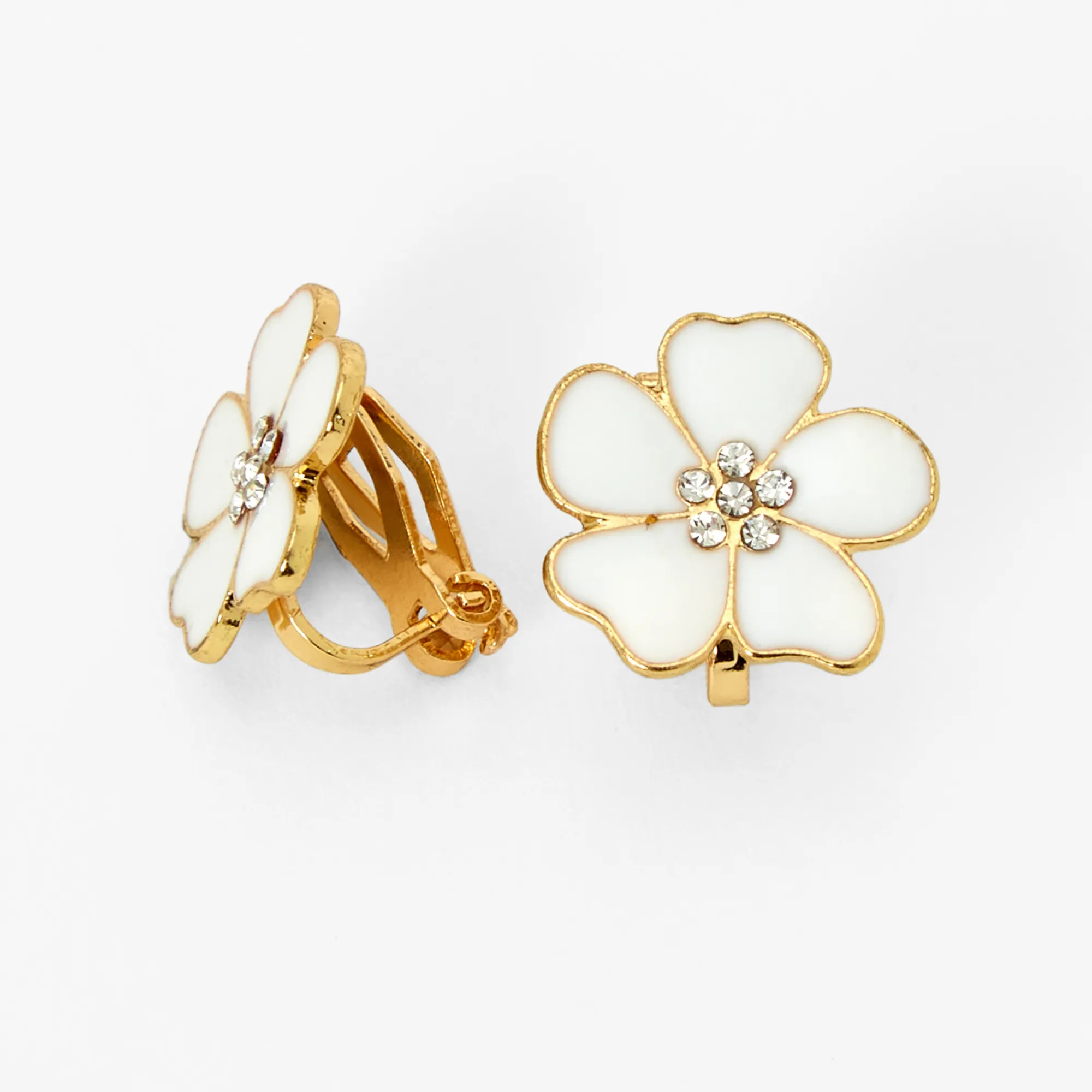 Claire's Clips Et Autocollants-Boucles d'oreilles à clip fleurs blanches décorées