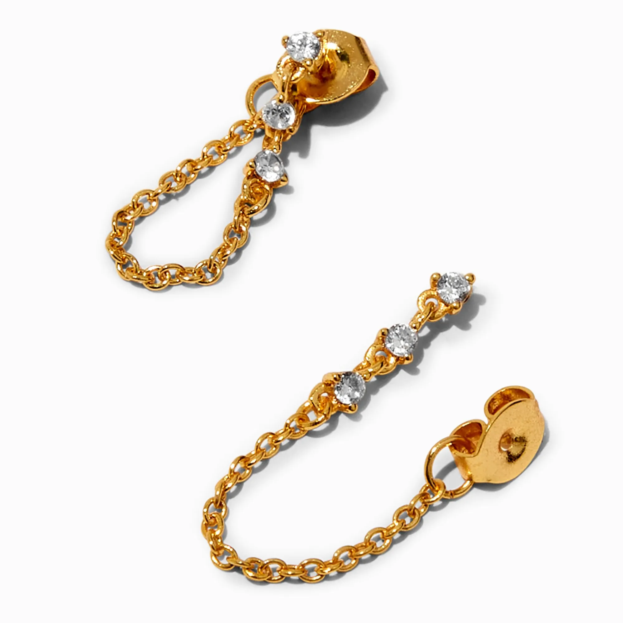 Claire's Clous D'oreilles|Bijoux Premium-Boucles d'oreilles devant-derrière trio de zircons cubiques couleur doré jaune C LUXE by Claire’s