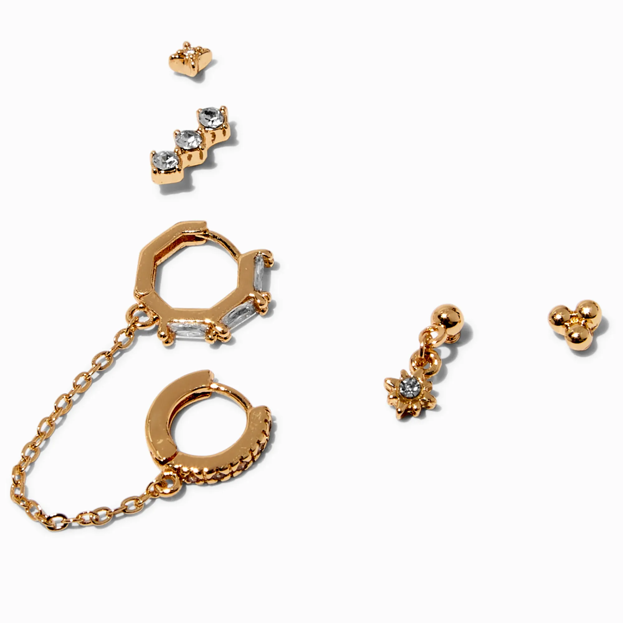 Claire's Clous D'oreilles-Boucles d'oreilles empilables en zircon cubique couleur dorée - Lot de 3