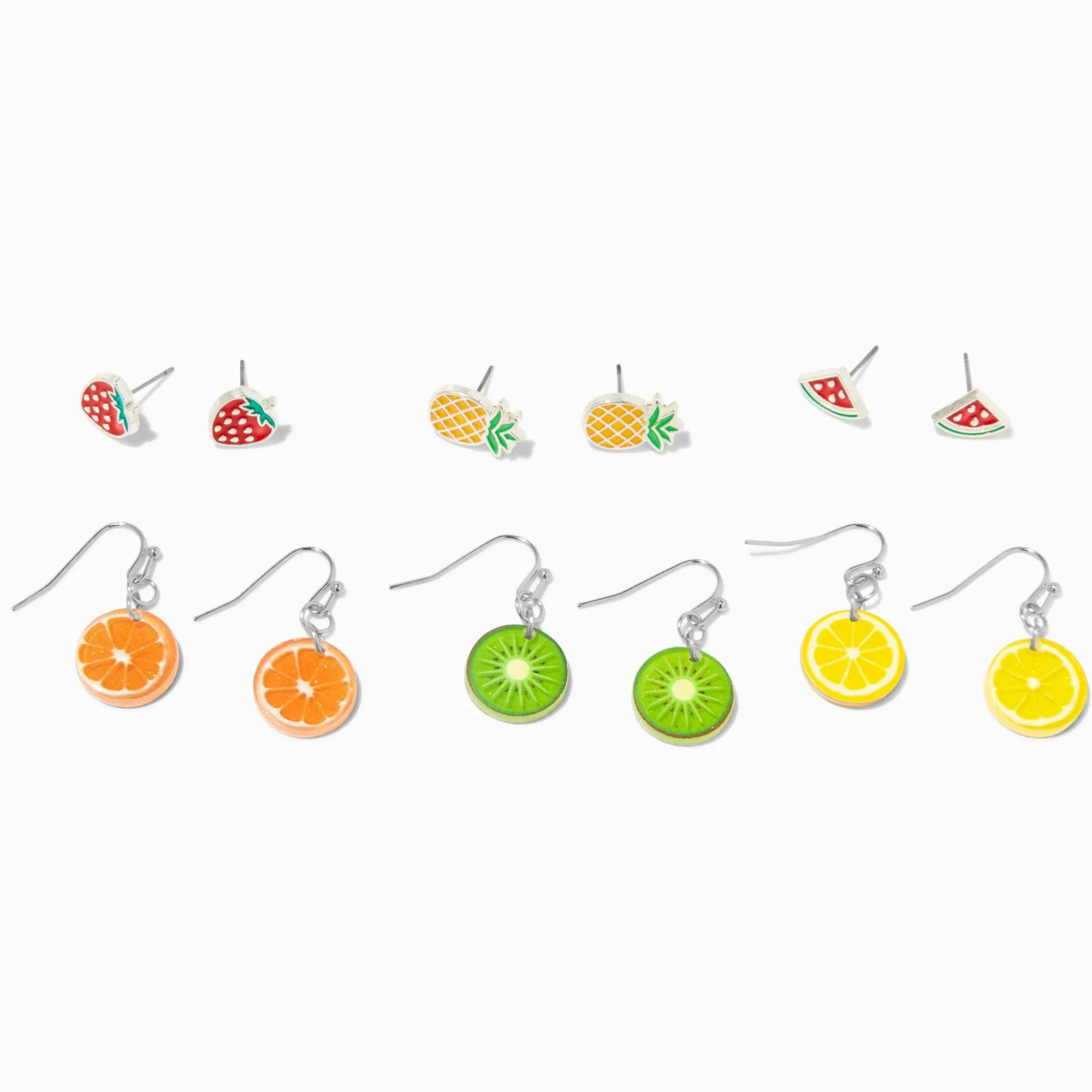 Claire's Pendantes|Clous D'oreilles-Boucles d'oreilles fruits couleurs vives - Lot de 6