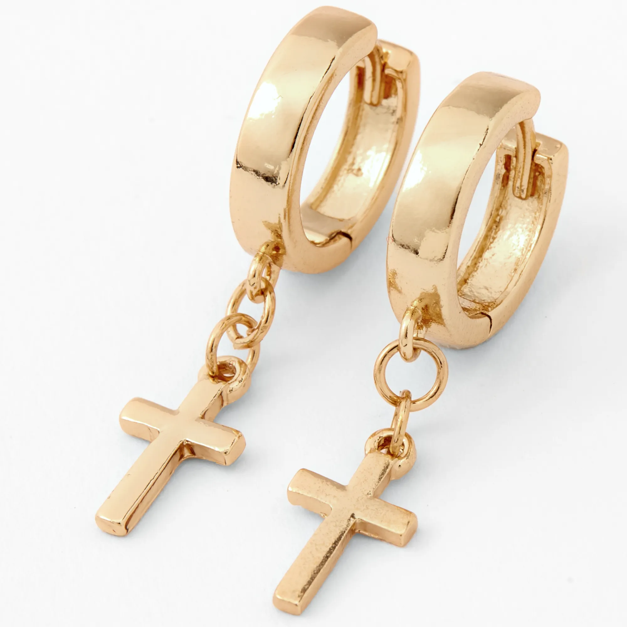 Claire's Anneaux-Boucles d'oreilles huggies croix 15 mm couleur dorée