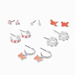 Claire's Anneaux|Clous D'oreilles-Boucles d'oreilles papillons et fleurs roses - Lot de 6