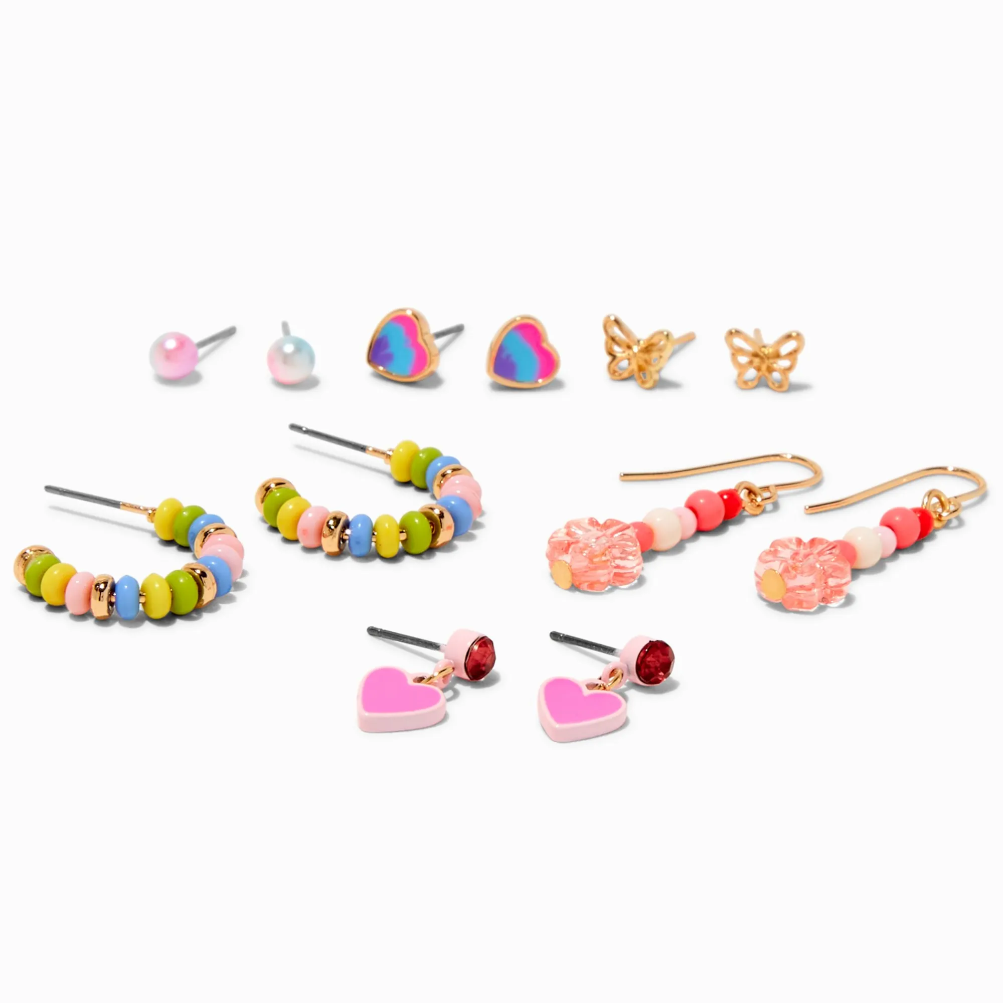 Claire's Pendantes|Clous D'oreilles-Boucles d'oreilles perlées cœur - Lot de 6