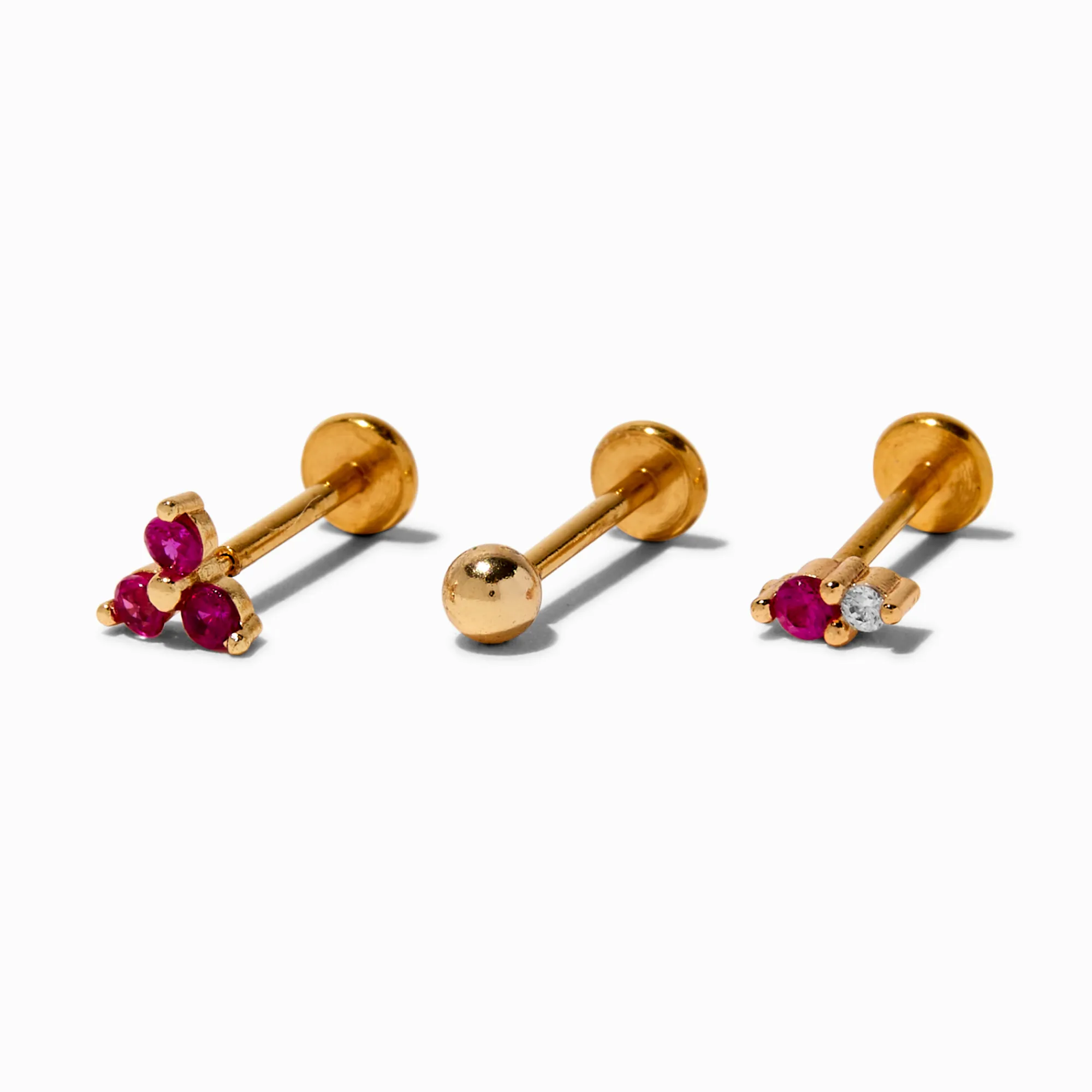 Claire's Bijoux De Piercing-Boucles d'oreilles pour piercing tragus non filetées 1,0 mm fuchsia en acier inoxydable couleur dorée - Lot de 3