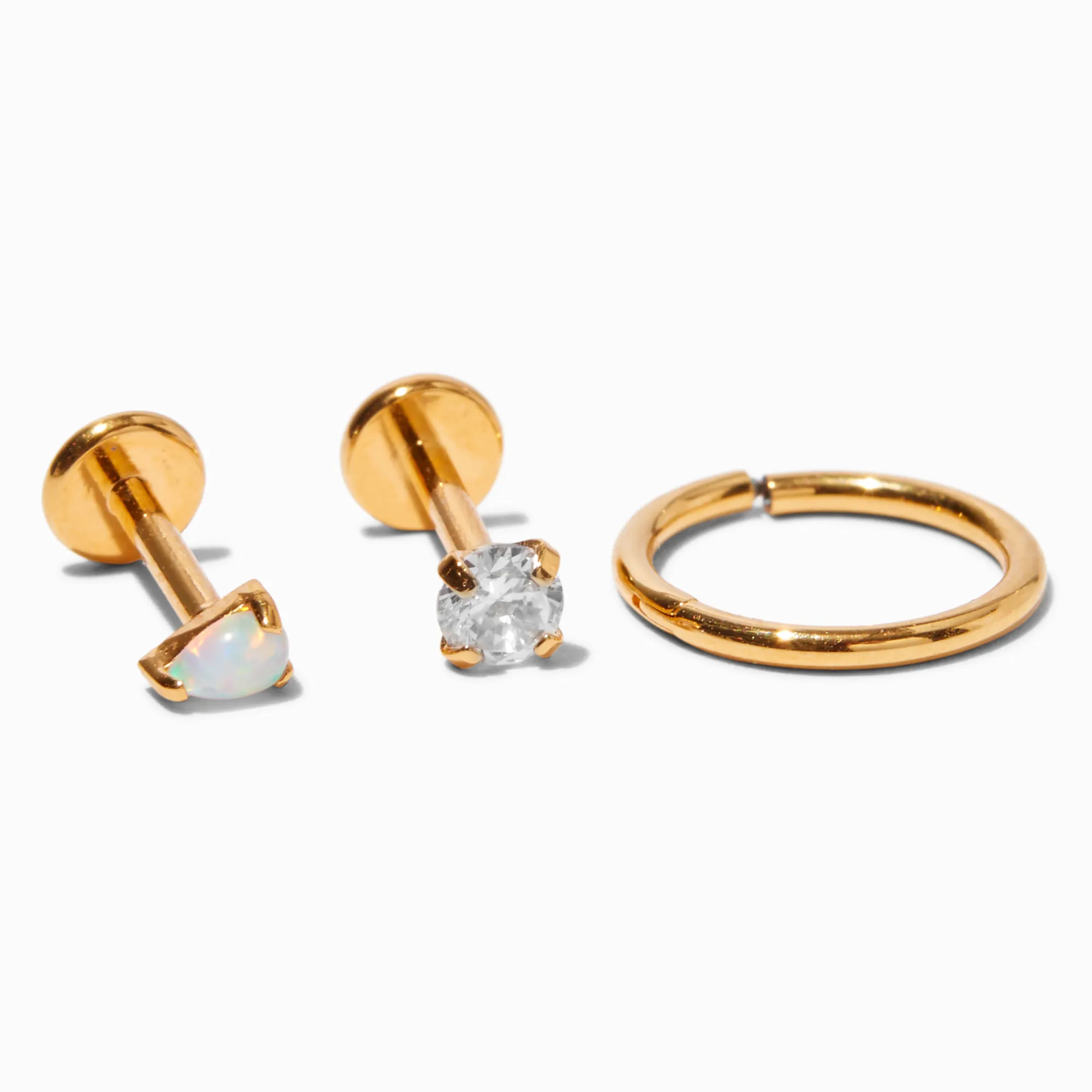 Claire's Bijoux De Piercing-Boucles d'oreilles pour piercing de cartilage 1,0 mm en zircon cubique en titane couleur dorée - Lot de 3