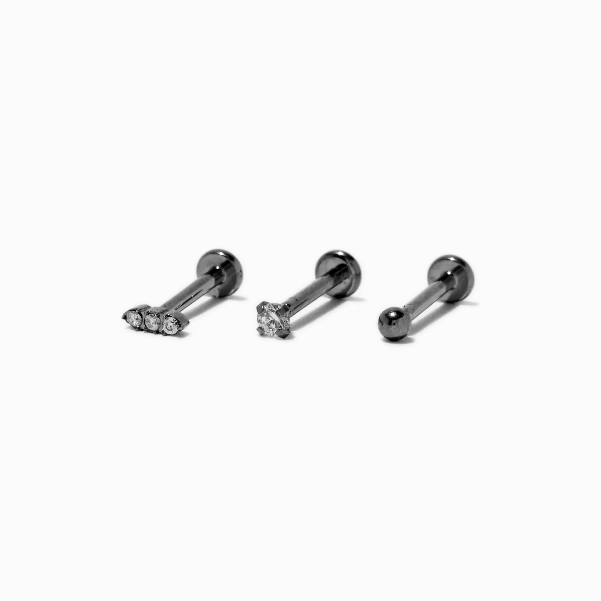Claire's Bijoux De Piercing-Boucles d'oreilles pour piercing tragus non filetées 1,0 mm en zircon cubique et titane couleur argentée - Lot de 3