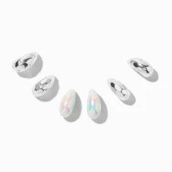 Claire's Pendantes-Boucles d'oreilles superposables haricots AB iridescents couleur argentée - Lot de 3