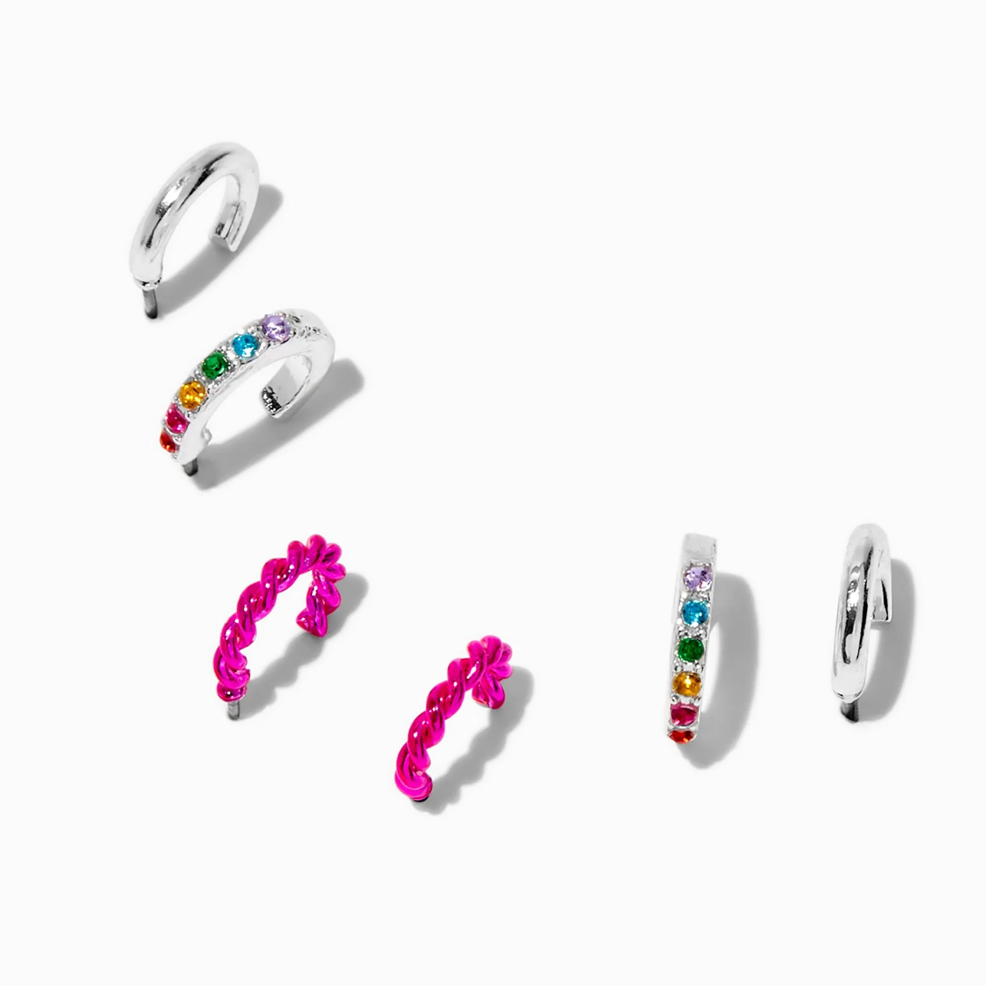 Claire's Anneaux-Boucles d'oreilles superposables anneaux tubulaires couleur argentée - Lot de 3