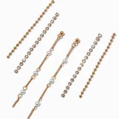 Claire's Pendantes-Boucles d'oreilles superposables perle d'imitation chaîne de strass couleur dorée - Lot de 3