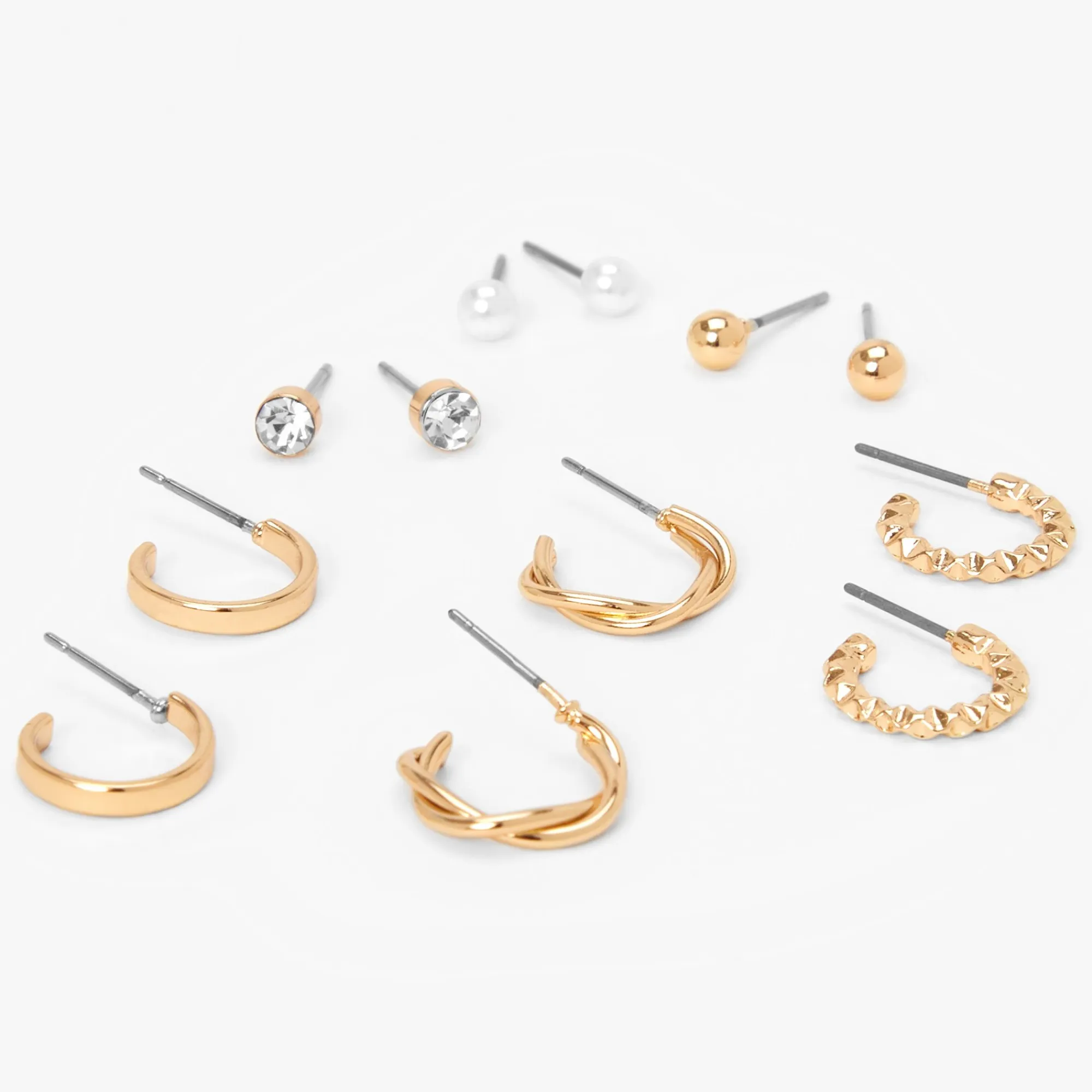 Claire's Anneaux|Clous D'oreilles-Boucles d'oreilles texturées couleur dorée - Lot de 6