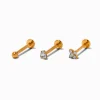 Claire's Bijoux De Piercing-Boucles d'oreilles tragus sans filet clou 1,0 mm en zircon cubique et titane couleur dorée - Lot de 3