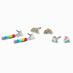 Claire's Pendantes|Clous D'oreilles-Boucles d'oreilles variées cœur et arc-en-ciel - Lot de 3