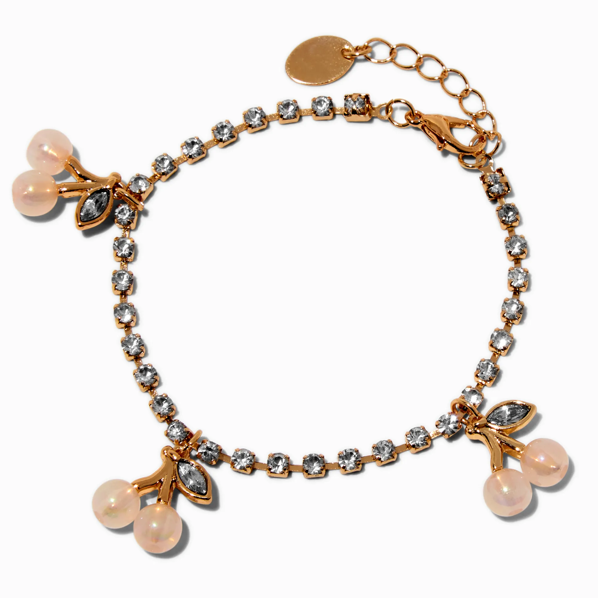 Claire's Bracelets-Bracelet à breloques cerises nacrées avec chaîne de strass couleur dorée