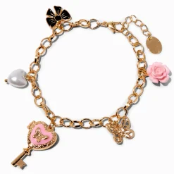 Claire's Bracelets-Bracelet à breloques médaillon clé cœur papillon couleur dorée