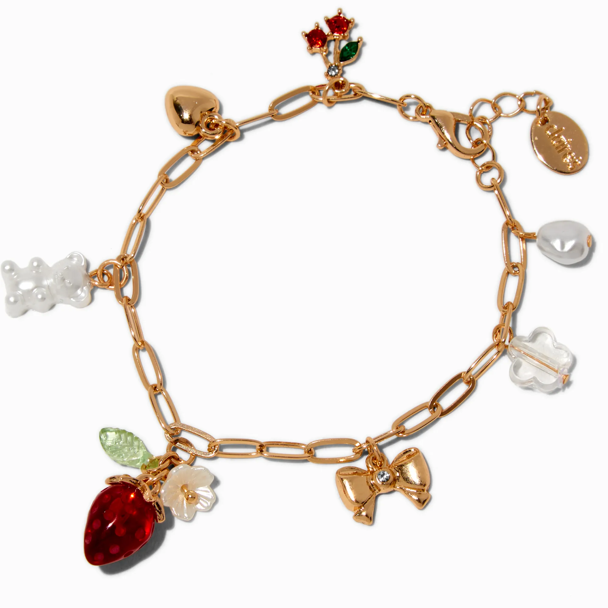 Claire's Bracelets-Bracelet de chaîne breloque Cherry Beary couleur dorée