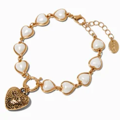 Claire's Bracelets-Bracelet de chaîne cœur perle d'imitation couleur dorée