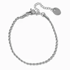 Claire's Bracelets|Bijoux Premium-Bracelet de chaîne torsadée en acier inoxydable couleur argentée