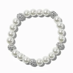 Claire's Bracelets-Bracelet élastique blanc avec boule de feu et perle d'imitation