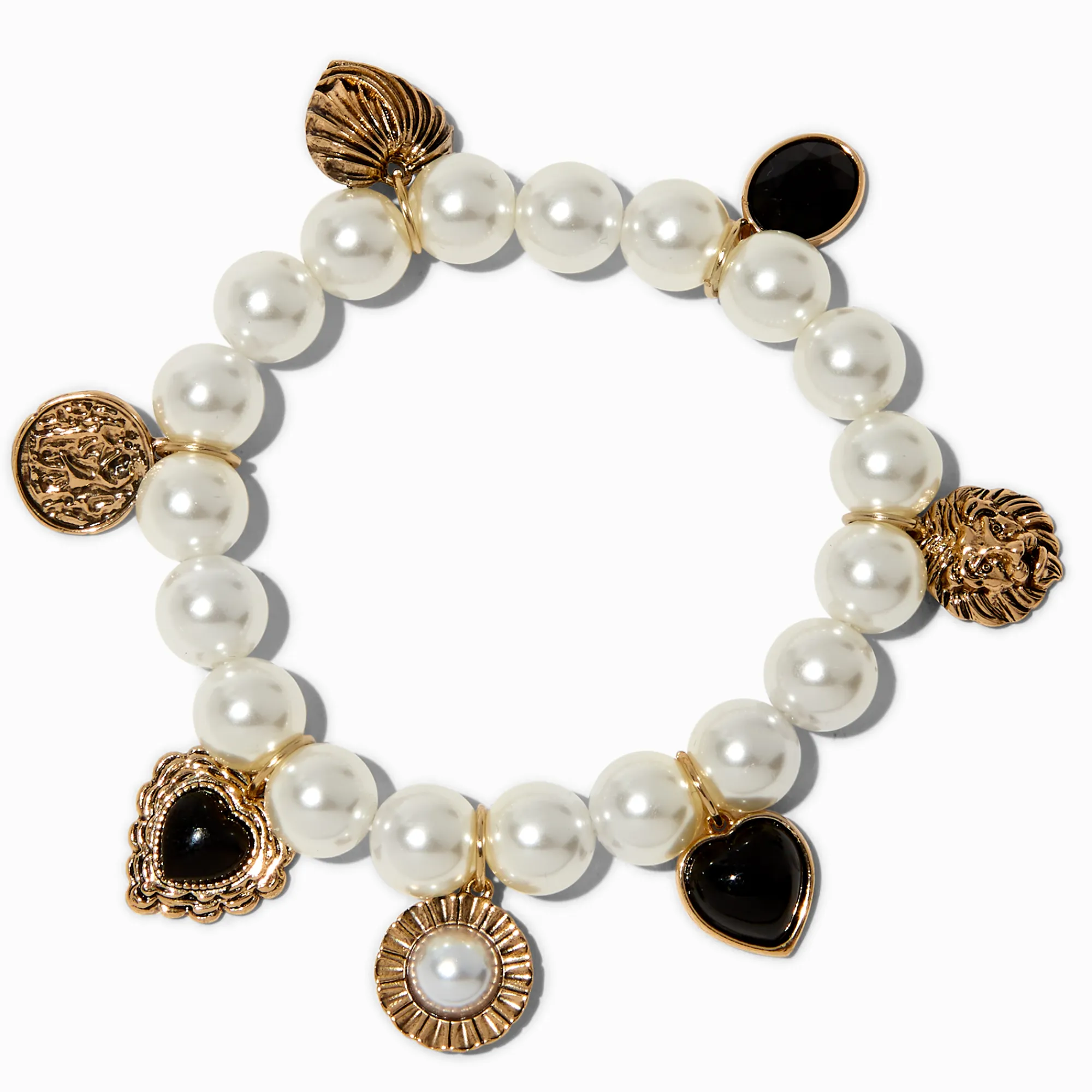 Claire's Bracelets-Bracelet élastique breloque perle d'imitation couleur dorée