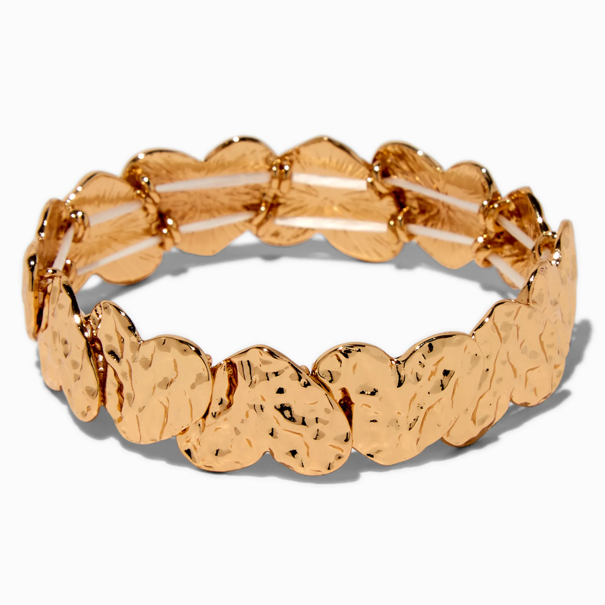 Claire's Bracelets-Bracelet élastique cœur texturé couleur dorée