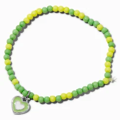 Claire's Bracelets-Bracelet élastique en perles de rocaille cœur vert et jaune Claire's Club