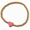 Claire's Bracelets-Bracelet élastique en perles de rocaille couleur dorée breloque cœur rose