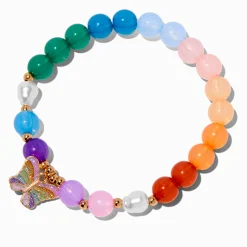 Claire's Bracelets-Bracelet élastique perlé arc-en-ciel breloque papillon
