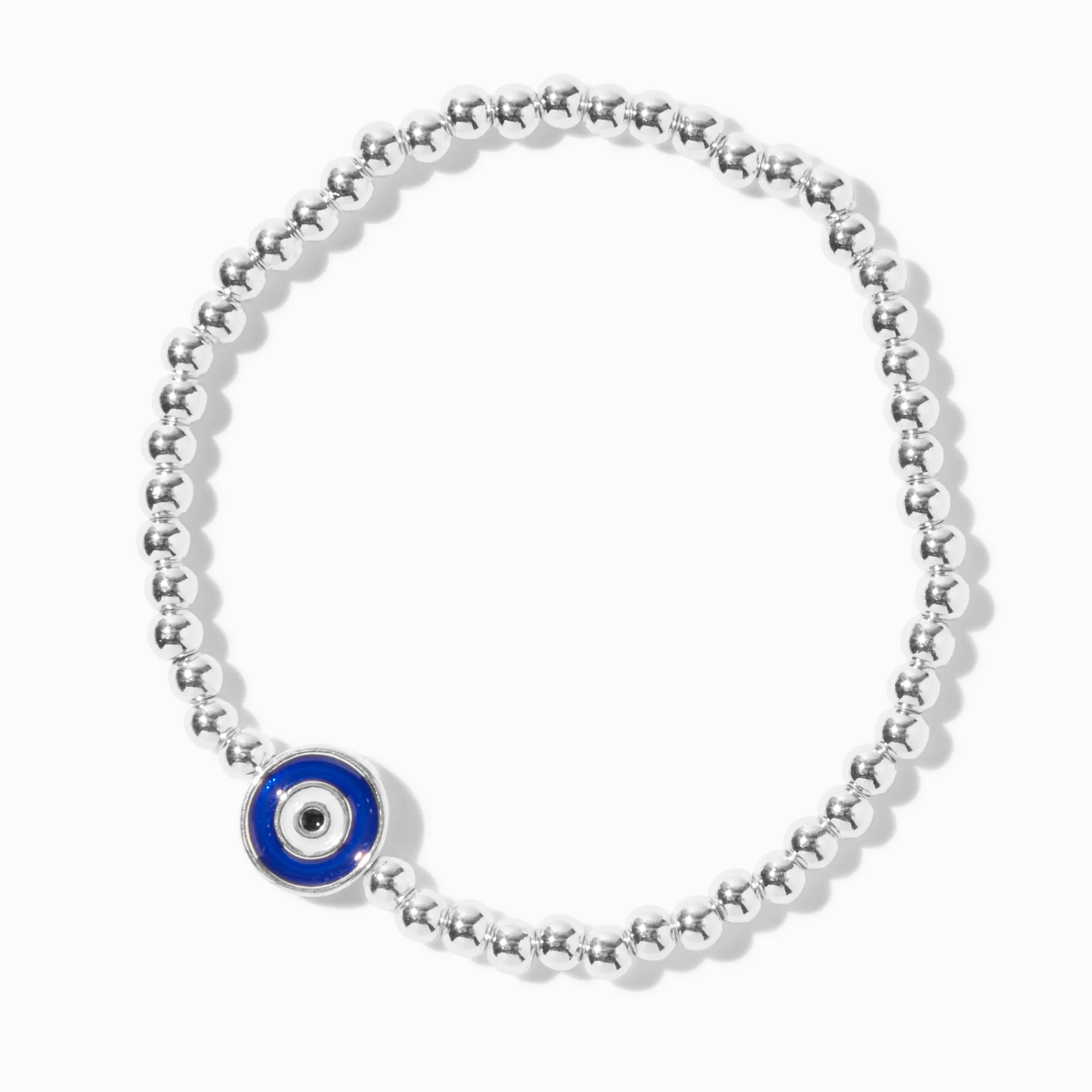 Claire's Bracelets-Bracelet élastique perlé à billes sphériques mauvais œil couleur argentée