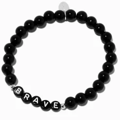 Claire's Bracelets-Bracelet élastique perlé « Brave » noir