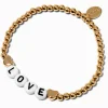 Claire's Bracelets-Bracelet élastique perlé couleur dorée « Lover »