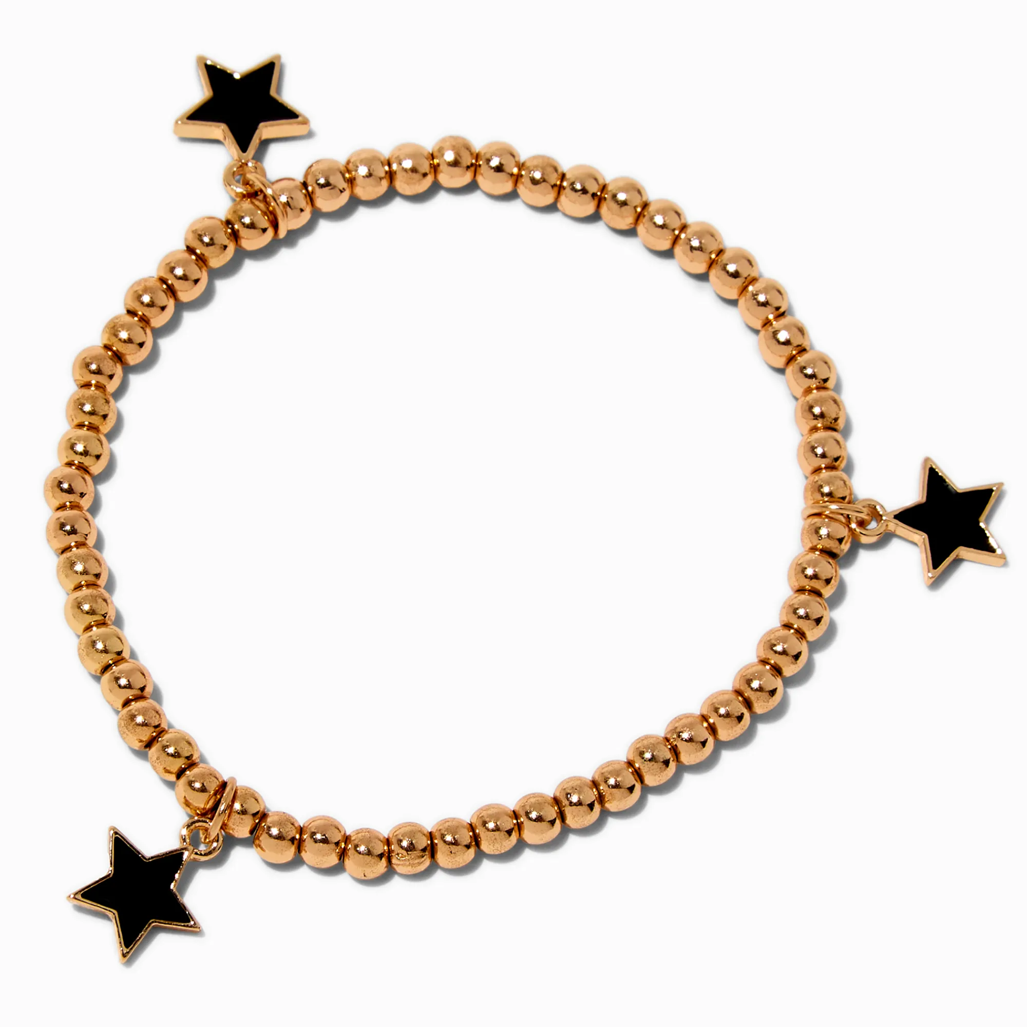 Claire's Bracelets-Bracelet élastique perlé couleur dorée et breloque étoile émaillée noire