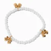 Claire's Bracelets-Bracelet élastique perlé perles d'imitation et nœud couleur dorée