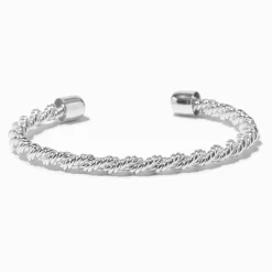 Claire's Bracelets-Bracelet manchette corde torsadée couleur argentée