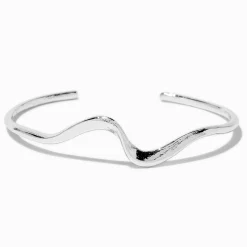 Claire's Bracelets-Bracelet manchette tourbillon ondulé couleur argentée