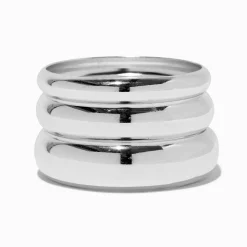 Claire's Bracelets-Bracelets bangle épais aux designs variés couleur argentée - Lot de 3