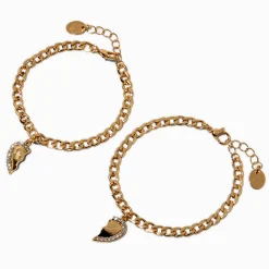 Claire's Bracelets-Bracelets à breloques cœur chaîne à maillons gourmette couleur dorée - Lot de 2