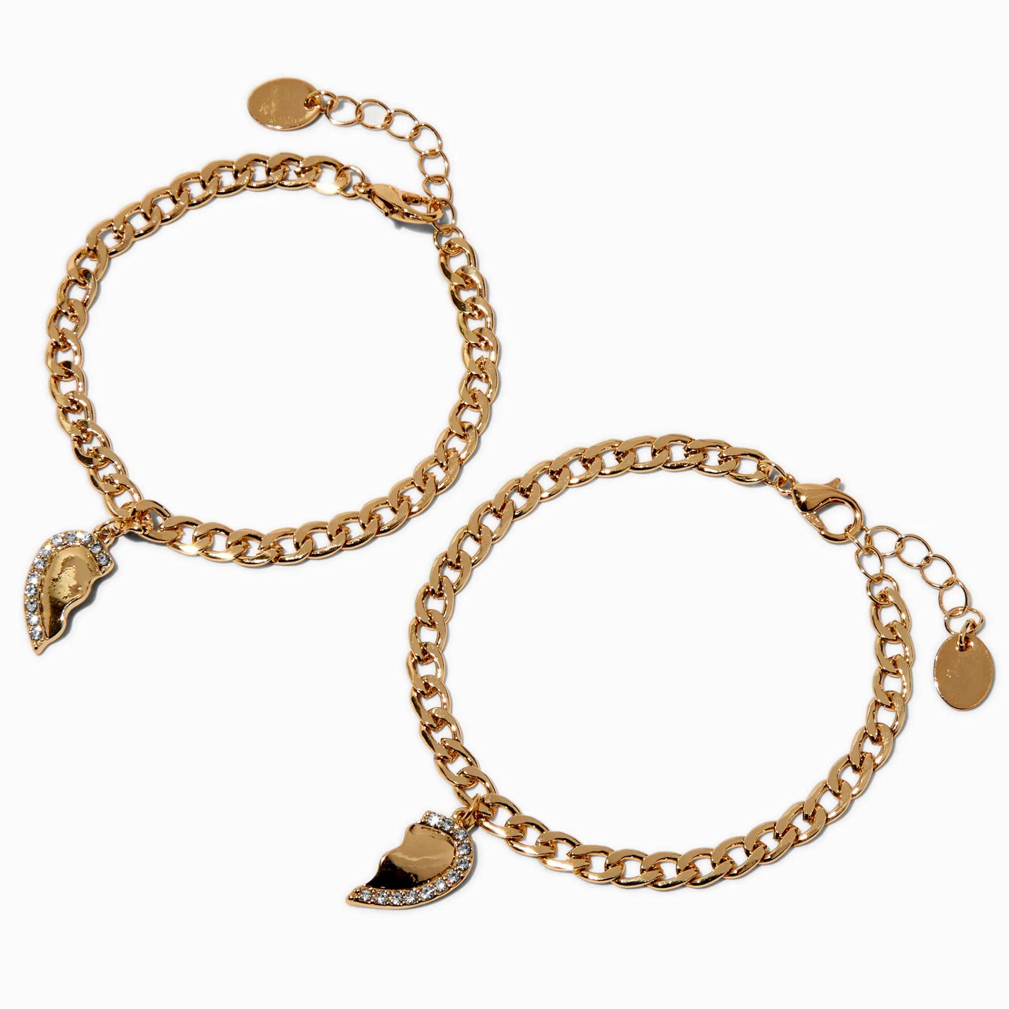 Claire's Bracelets-Bracelets à breloques cœur chaîne à maillons gourmette couleur dorée - Lot de 2