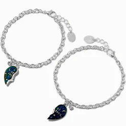 Claire's Bracelets-Bracelets à breloques d’humeur en forme de cœur fendu célestes Best friends- Lot de 2