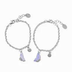 Claire's Bracelets-Bracelets breloques papillon fendues couleur argentée best friends - Lot de 2