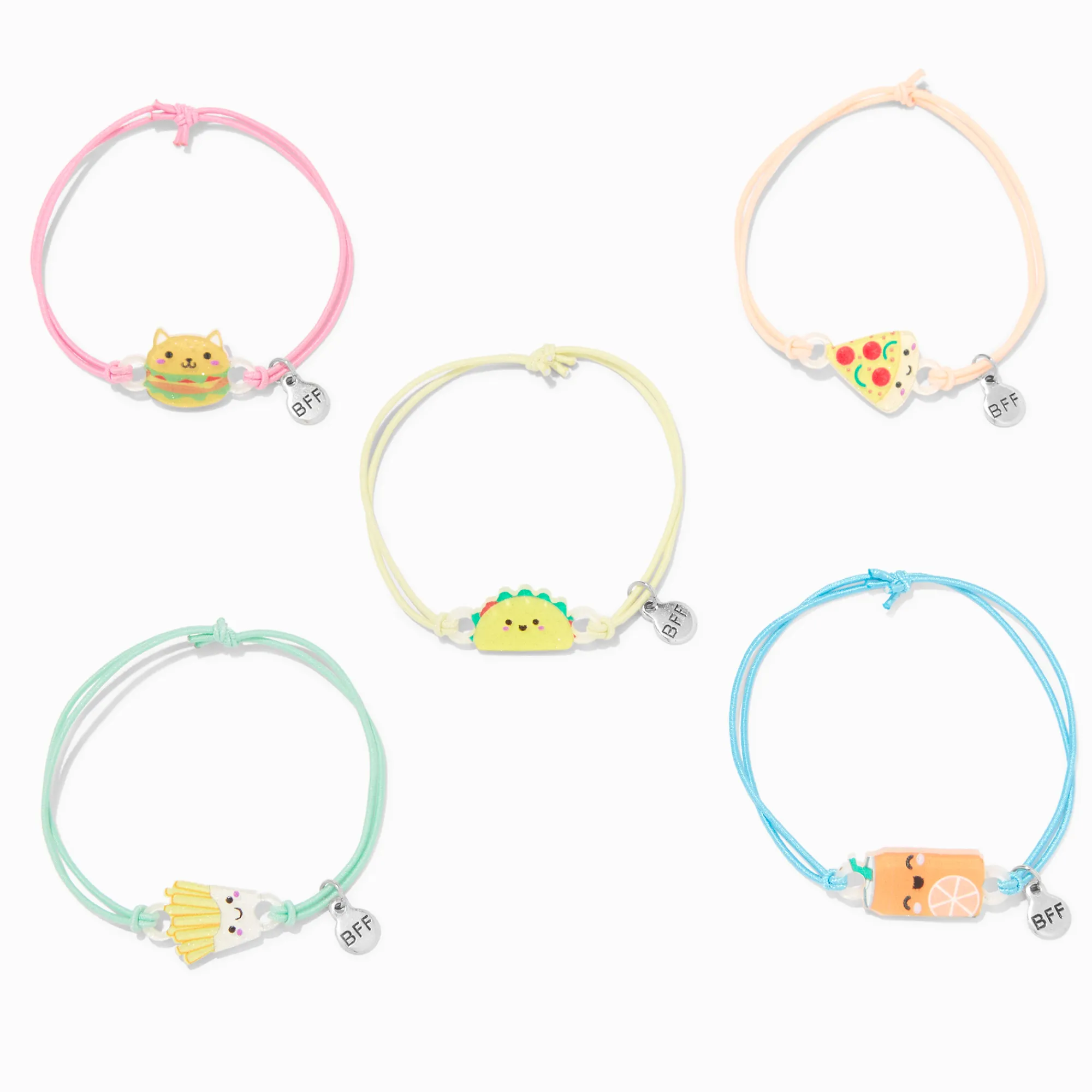 Claire's Bracelets-Bracelets d’amitié réglables petits animaux adorables et nourriture - Lot de 5