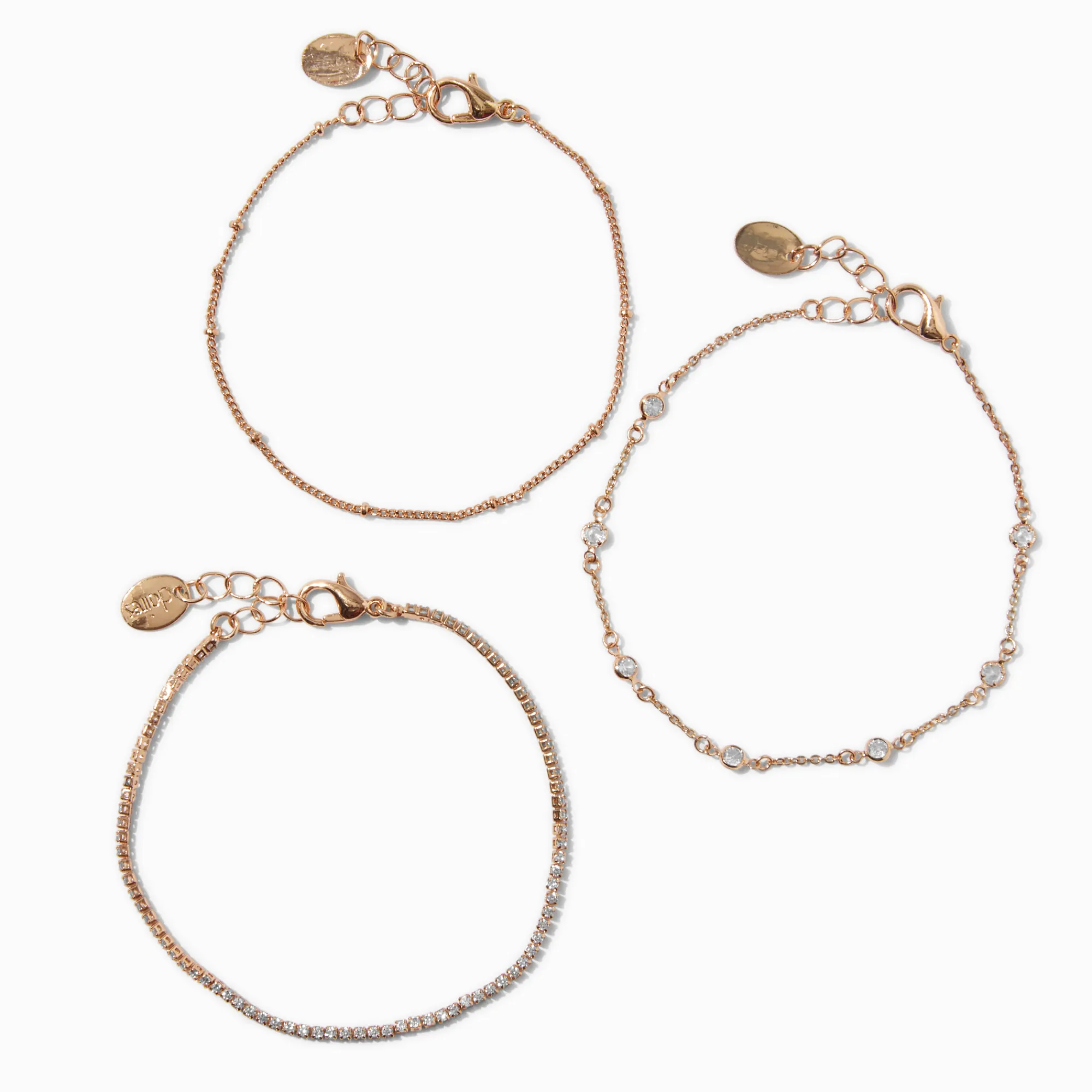 Claire's Bracelets-Bracelets de chaîne confetti en zircon cubique couleur dorée - Lot de 3