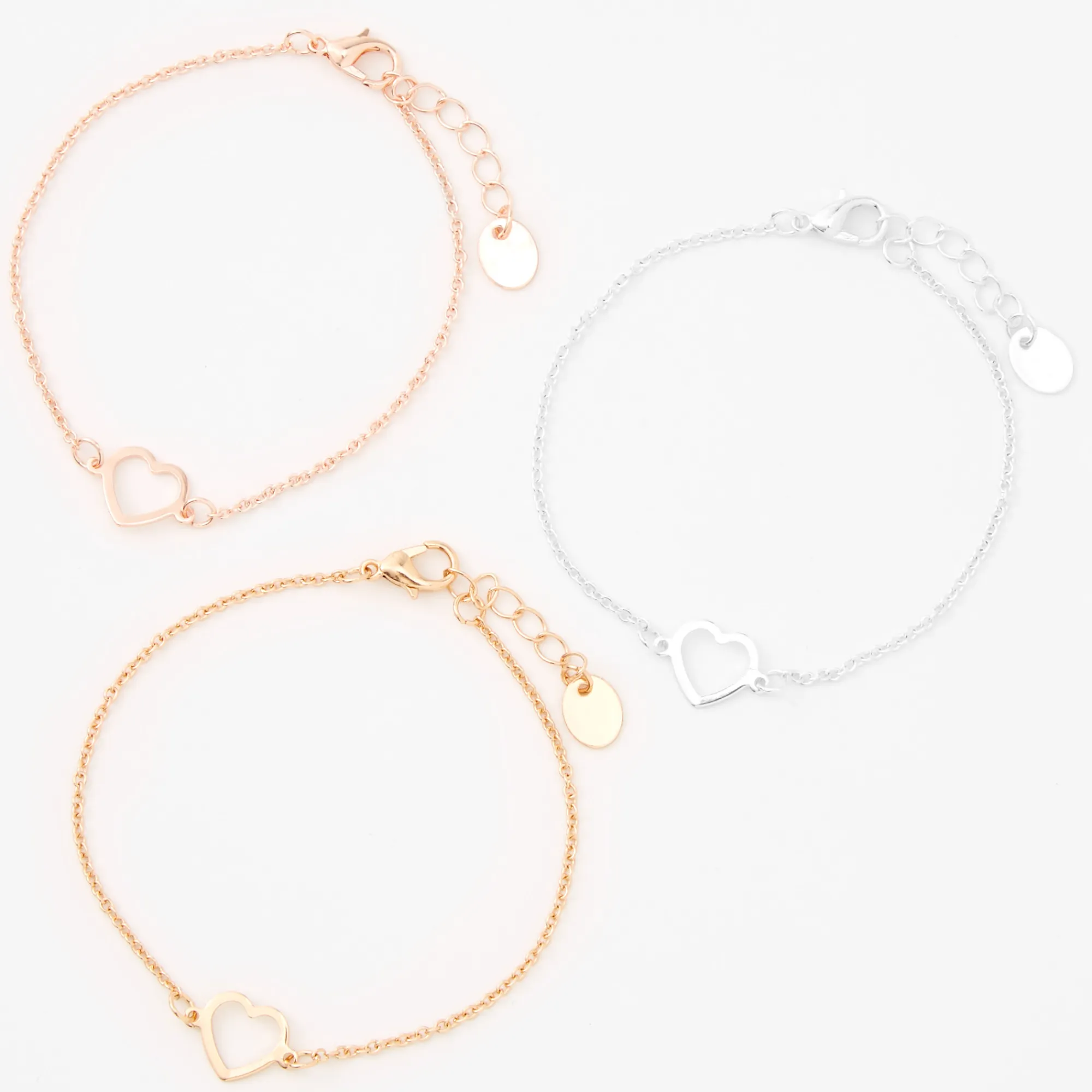 Claire's Bracelets-Bracelets de chaîne cœur ajouré en métaux mixtes - Lot de 3