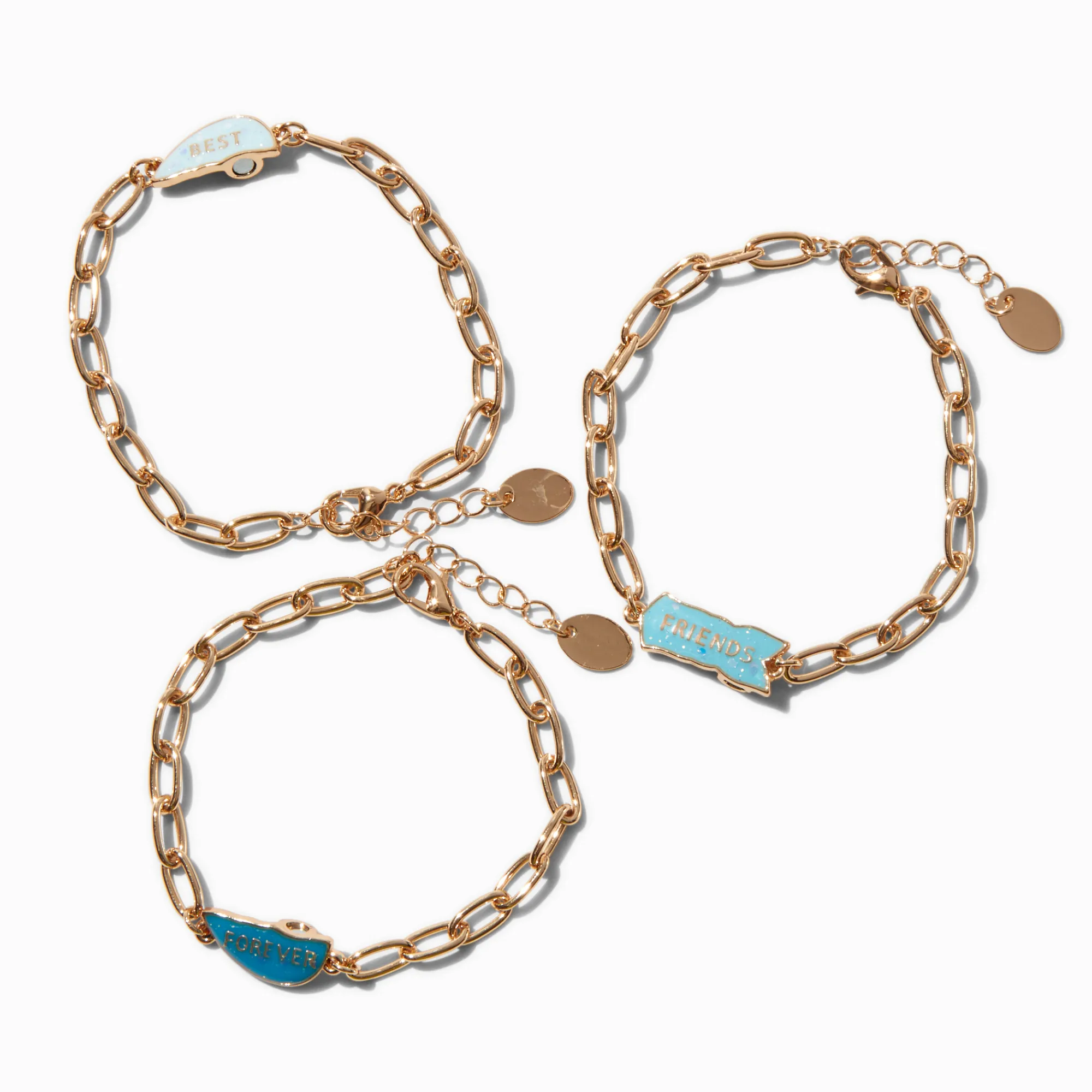 Claire's Bracelets-Bracelets de chaîne cœur fendu avec dégradé bleu « Best friends forever » - Lot de 3